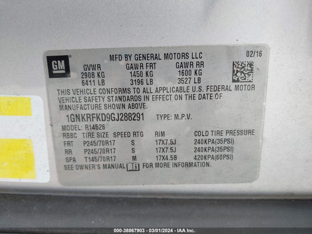 Chevrolet Traverse Ls 2016 1GNKRFKD9GJ288291 Image 9