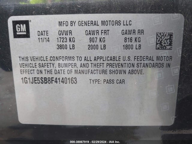 Chevrolet Sonic Ltz Auto 2015 1G1JE5SB8F4140163 Image 9