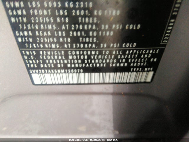 3VV2B7AX5NM126979 Volkswagen Tiguan 2.0t Se