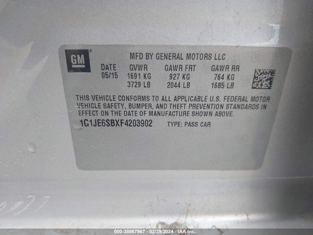 Chevrolet Sonic Ltz Auto 2015 1G1JE6SBXF4203902 Image 9