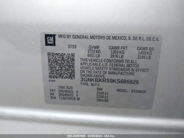 3GNKBKRS9KS695925 Chevrolet Blazer Premier