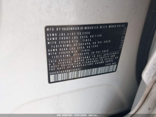 3VVCB7AXXNM132443 Volkswagen Tiguan 2.0t Se R-line Black