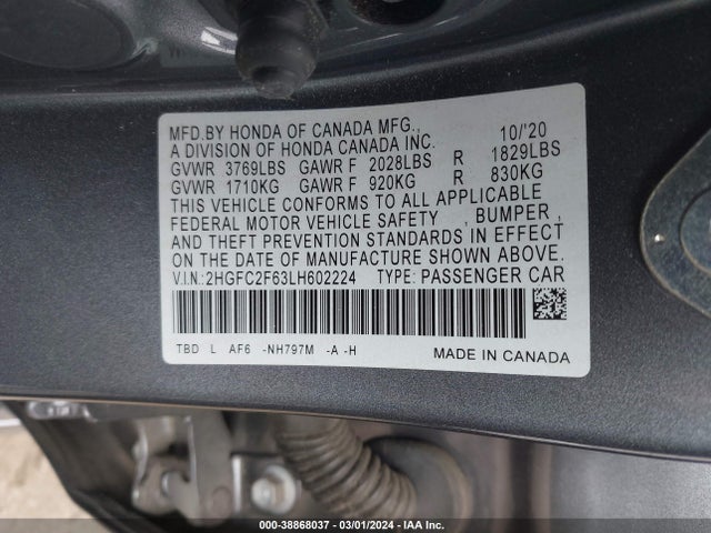 Honda Civic Lx 2020 2HGFC2F63LH602224 Image 9