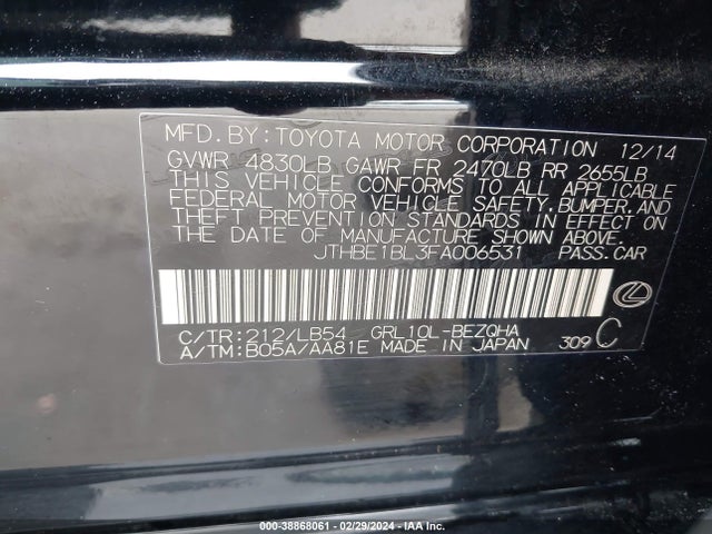 Lexus GS 350 2015 JTHBE1BL3FA006531 Image 9