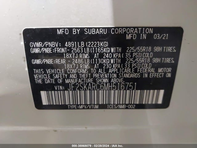 Subaru Forester Sport 2021 JF2SKARC6MH516751 Image 9