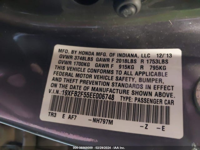 Honda Civic Lx 2014 19XFB2F55EE006748 Image 9