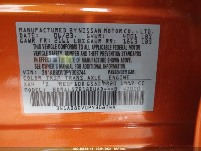 Nissan Sentra Sr Xtronic Cvt 2023 3N1AB8DV0PY308744 Image 9