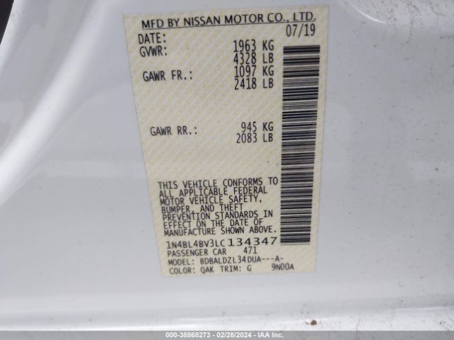 1N4BL4BV3LC134347 Nissan Altima S Fwd