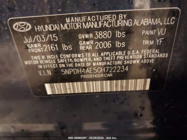 5NPDH4AE5GH722234 Hyundai ELANTRA SE