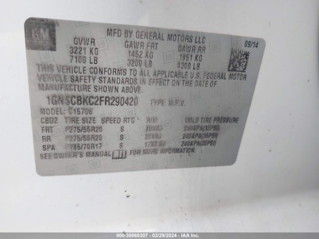 Chevrolet Tahoe Lt 2015 1GNSCBKC2FR290420 Image 9