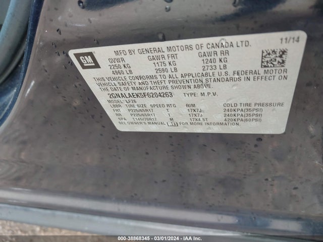 Chevrolet EQUINOX LS 2015 2GNALAEK5F6204263 Image 9