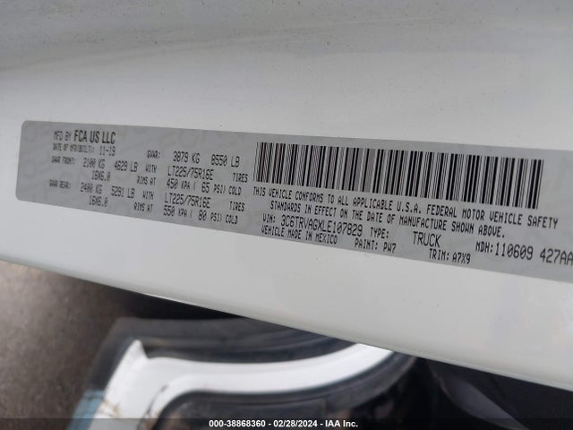 3C6TRVAGXLE107829 RAM Promaster 1500 Low Roof 136 Wb