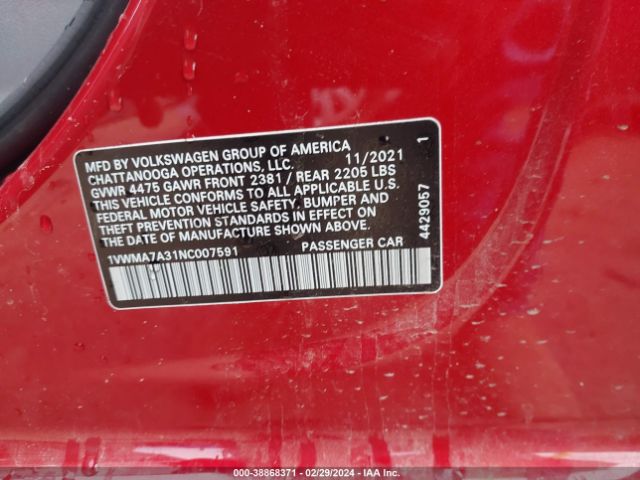 1VWMA7A31NC007591 Volkswagen Passat 2.0t R-line