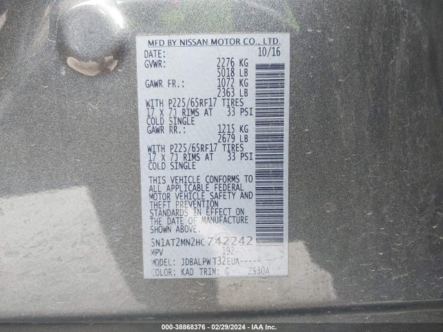 Nissan ROGUE S 2017 5N1AT2MN2HC742242 Image 9