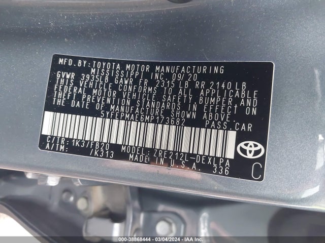 Toyota COROLLA LE 2021 5YFEPMAE6MP173682 Image 9