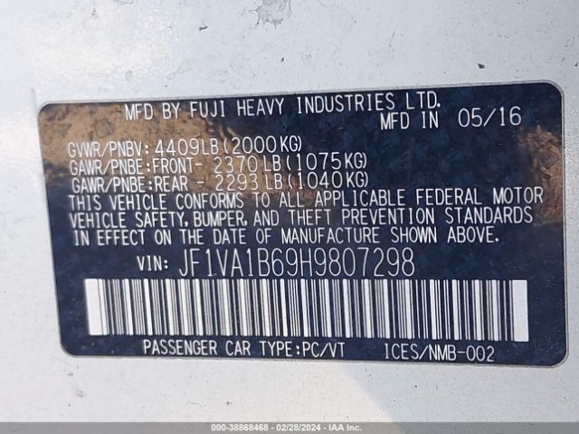 JF1VA1B69H9807298 Subaru WRX