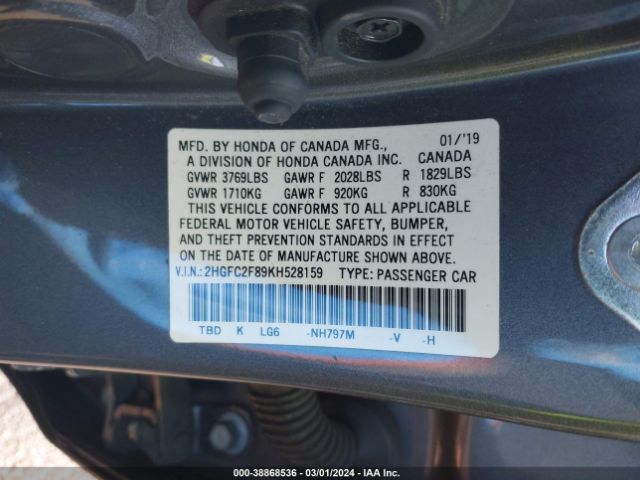 2HGFC2F89KH528159 Honda Civic Sport