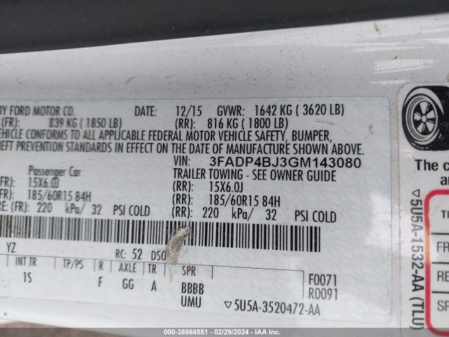 Ford FIESTA SE 2016 3FADP4BJ3GM143080 Image 9