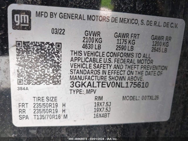3GKALTEV0NL175610 GMC Terrain Awd Sle