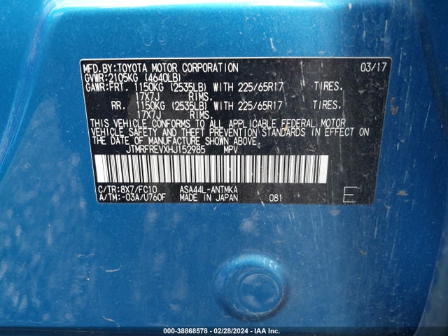 Toyota Rav4 Xle 2017 JTMRFREVXHJ152985 Image 9