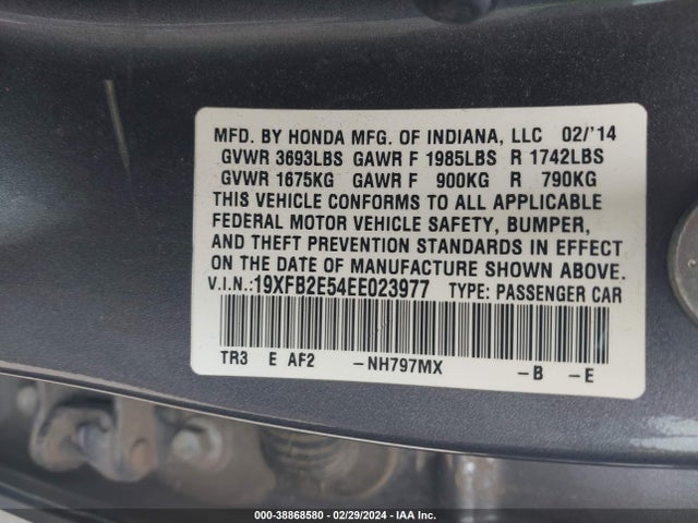 Honda Civic Lx 2014 19XFB2E54EE023977 Image 9
