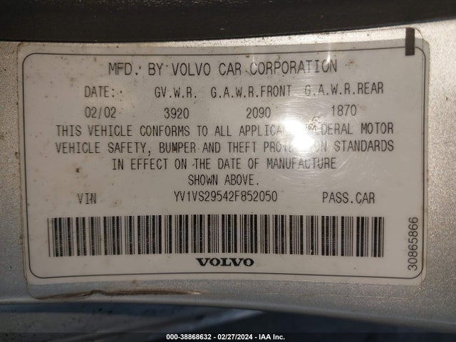 2002 VOLVO S40 A/A SR VIN: YV1VS29542F852050