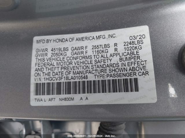 1HGCV3F18LA010548 Honda ACCORD HYBRID