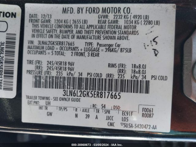 3LN6L2GK5ER817665 Lincoln MKZ