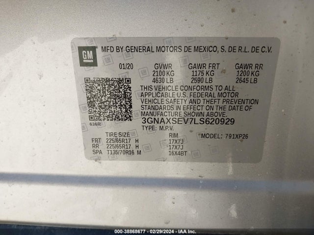Chevrolet Equinox Awd Ls 2020 3GNAXSEV7LS620929 Image 9