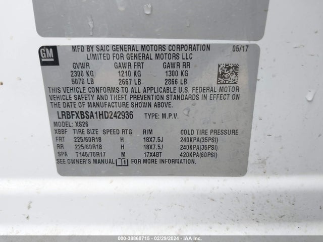 LRBFXBSA1HD242936 Buick Envision Essence