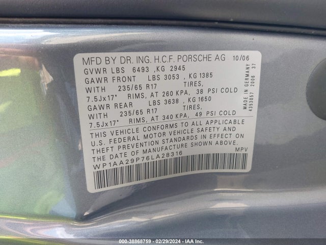 2006 PORSCHE CAYENNE WP1AA29P76LA28316 Photo 8