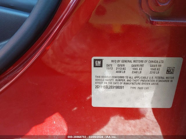 Chevrolet IMPALA 1LT 2014 2G1115SL2E9198091 Image 9