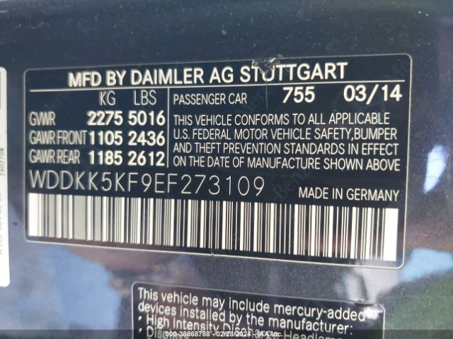 WDDKK5KF9EF273109 Mercedes-Benz E 350