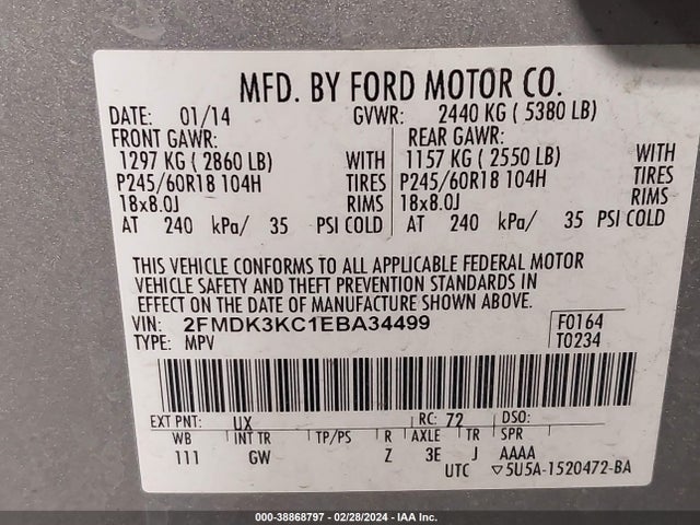 Ford Edge Limited 2014 2FMDK3KC1EBA34499 Image 9