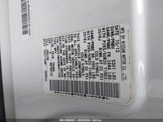 JN8CS1MU0EM451766 Infiniti QX70