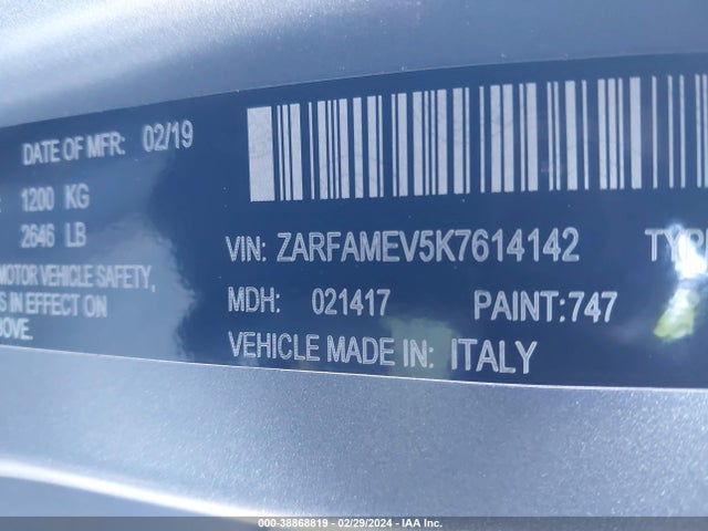 ZARFAMEV5K7614142 Alfa Romeo Giulia Quadrifoglio Rwd