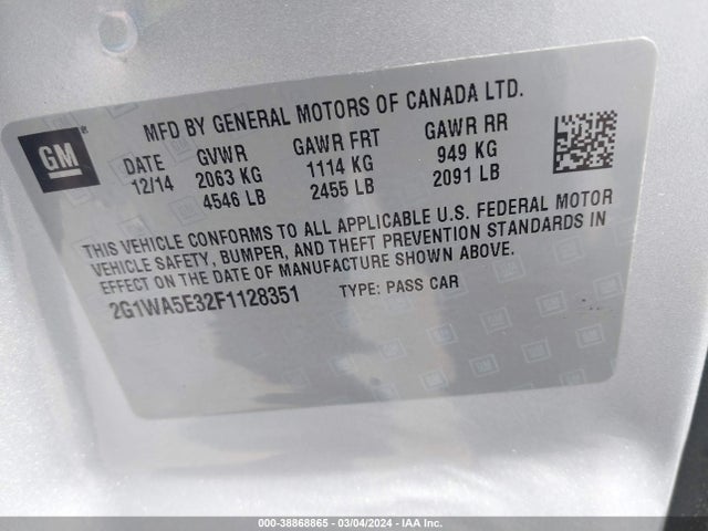 Chevrolet Impala Limited Ls 2015 2G1WA5E32F1128351 Image 9