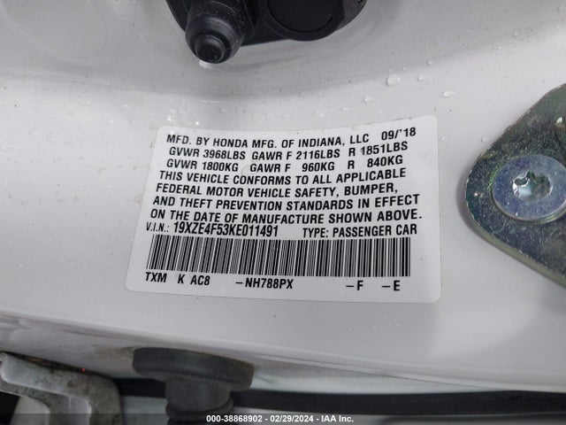 Honda INSIGHT EX 2019 19XZE4F53KE011491 Image 9