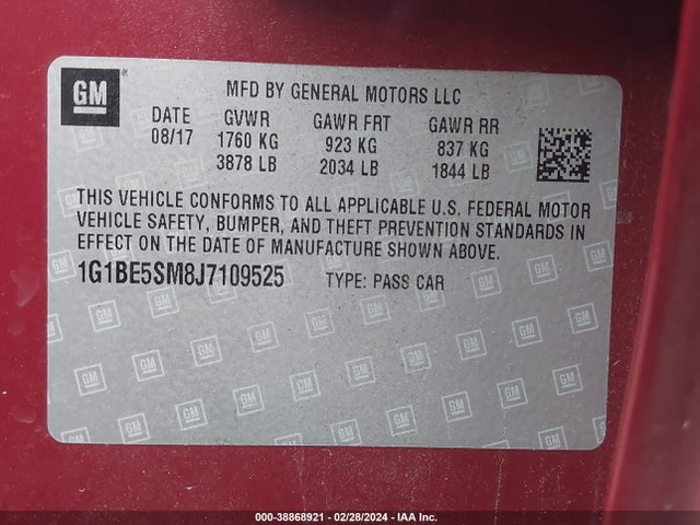 Chevrolet Cruze Lt Auto 2018 1G1BE5SM8J7109525 Image 9