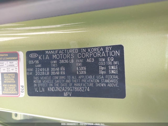 KIA Soul 2016 KNDJN2A29G7868274 Image 9