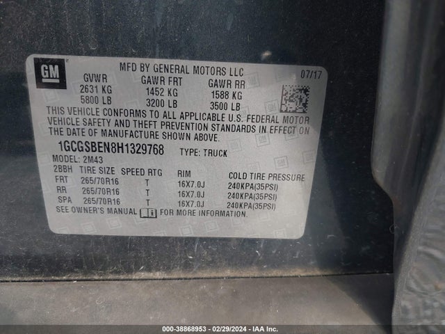 Chevrolet Colorado Wt 2017 1GCGSBEN8H1329768 Image 9