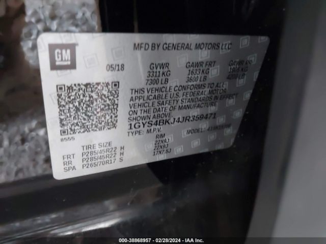 1GYS4BKJ4JR359471 Cadillac Escalade Luxury