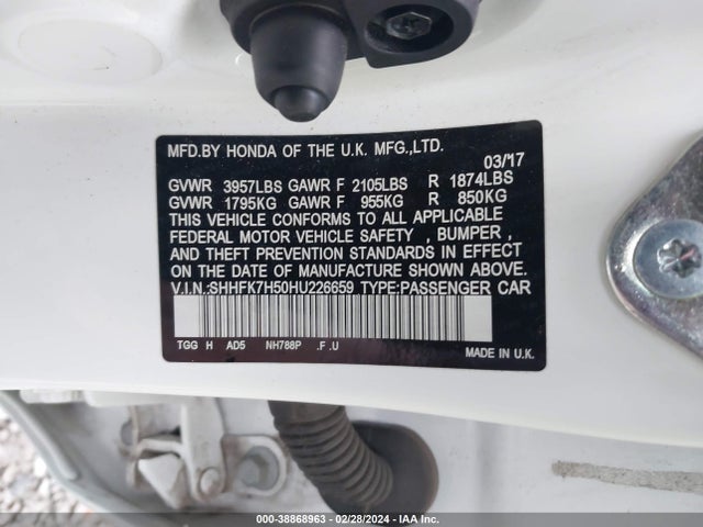 Honda CIVIC EX 2017 SHHFK7H50HU226659 Image 9