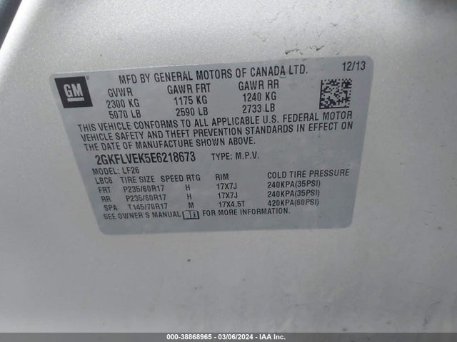 GMC Terrain Sle-1 2014 2GKFLVEK5E6218673 Image 9