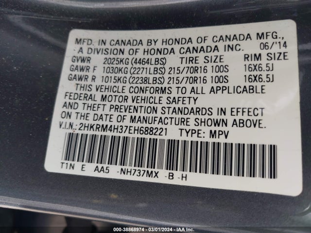 Honda CR-V LX 2014 2HKRM4H37EH688221 Image 9