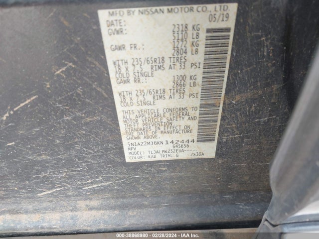 Nissan MURANO S 2019 5N1AZ2MJ6KN142444 Image 9