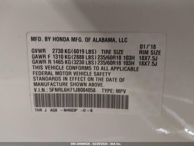 Honda Odyssey Ex-l 2018 5FNRL6H71JB084058 Image 9