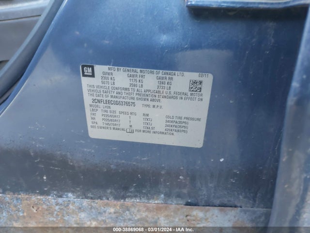 2011 CHEVROLET EQUINOX 1LT VIN: 2CNFLEEC0B6376575