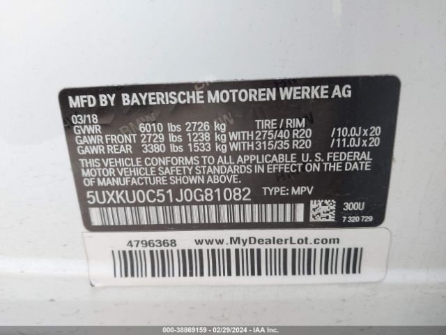 5UXKU0C51J0G81082 BMW X6 Sdrive35i