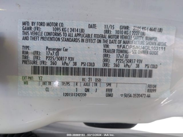 1FADP5AU4GL103111 Ford C-max Hybrid Se